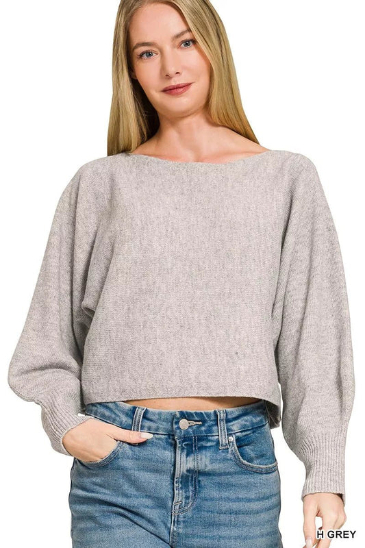 Zenana Boat Neck Balloon Sleeve Sweater - Bitsy Gypsy Boutique