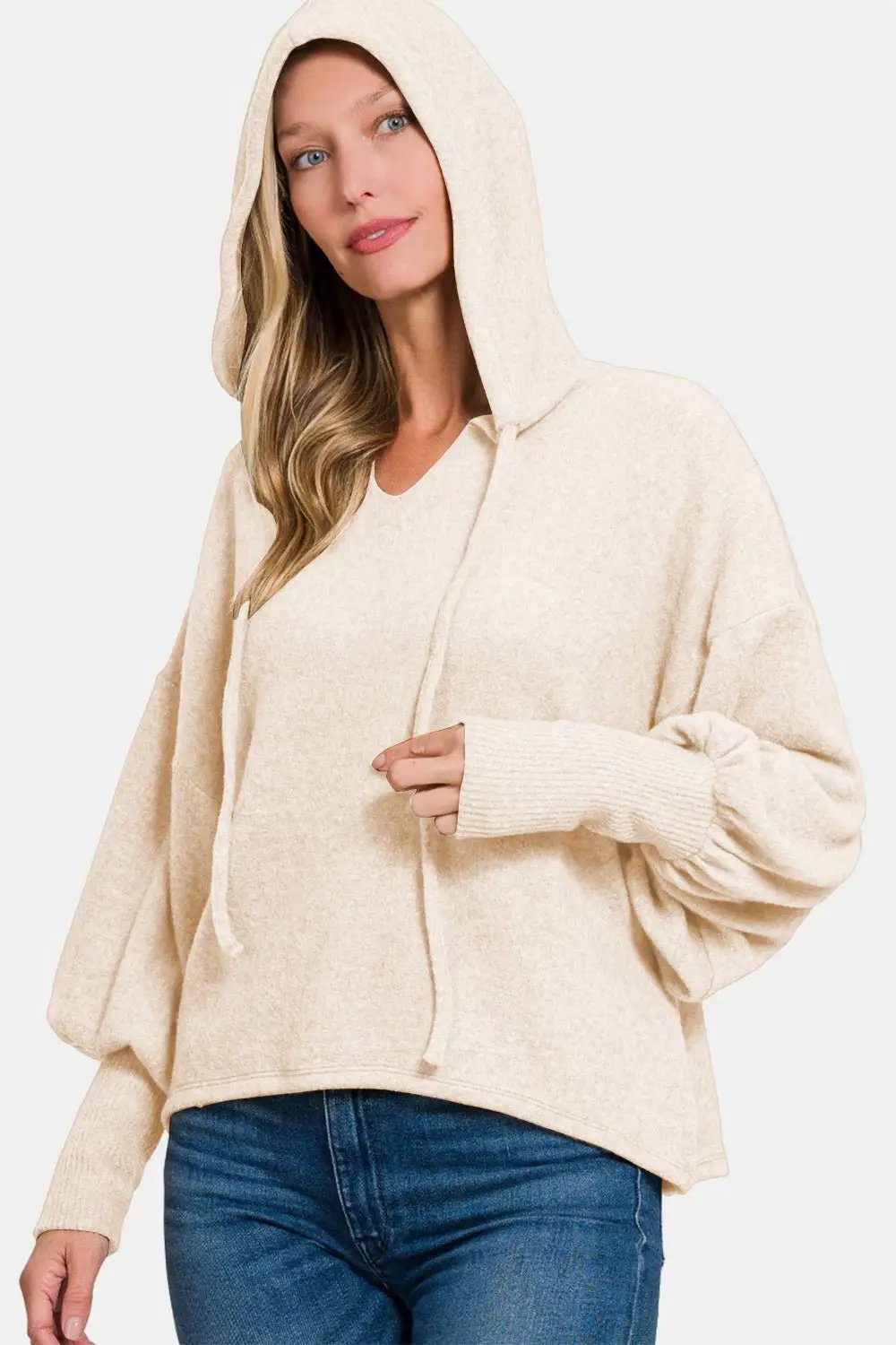 Zenana Brushed Hacci Drop Shoulder Cropped Hoodie by Trendsi