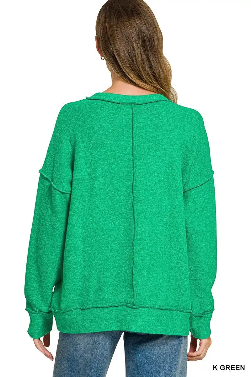 Zenana Brushed Hacci Drop Shoulder Sweater by Trendsi