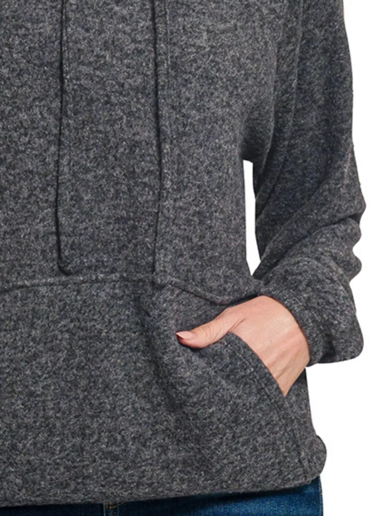 Zenana Brushed Hacci Melange Hooded Sweater by Trendsi