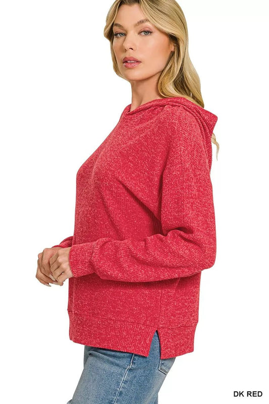 Zenana Brushed Ribbed Hacci Hoodie Pullover - Bitsy Gypsy Boutique