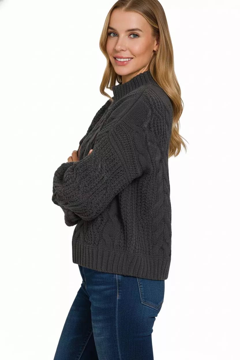 Zenana Cable - Knit Ribbed Turtleneck Sweater - Bitsy Gypsy Boutique