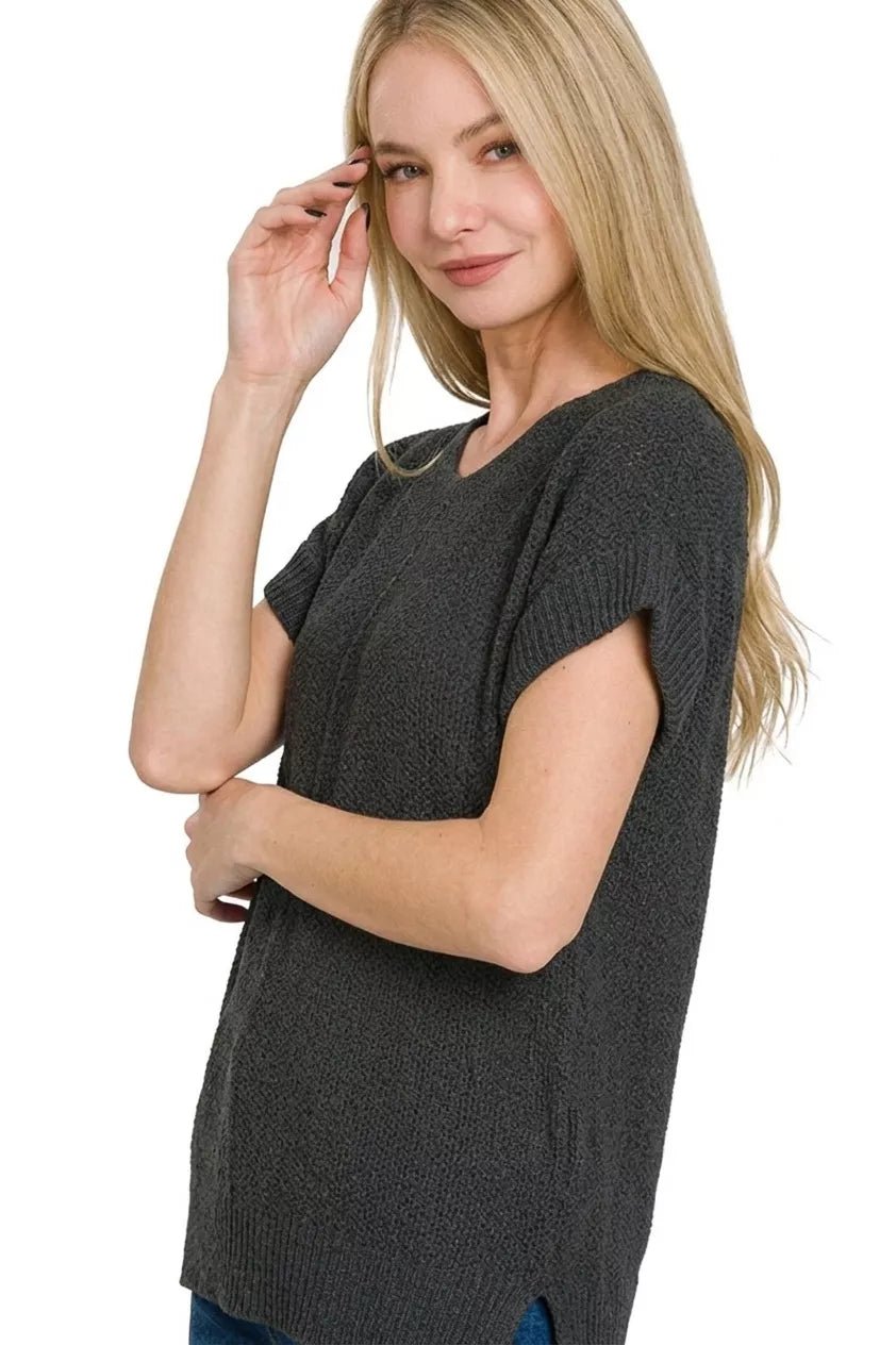 Zenana Center Seam Short Sleeve Sweater - Bitsy Gypsy Boutique