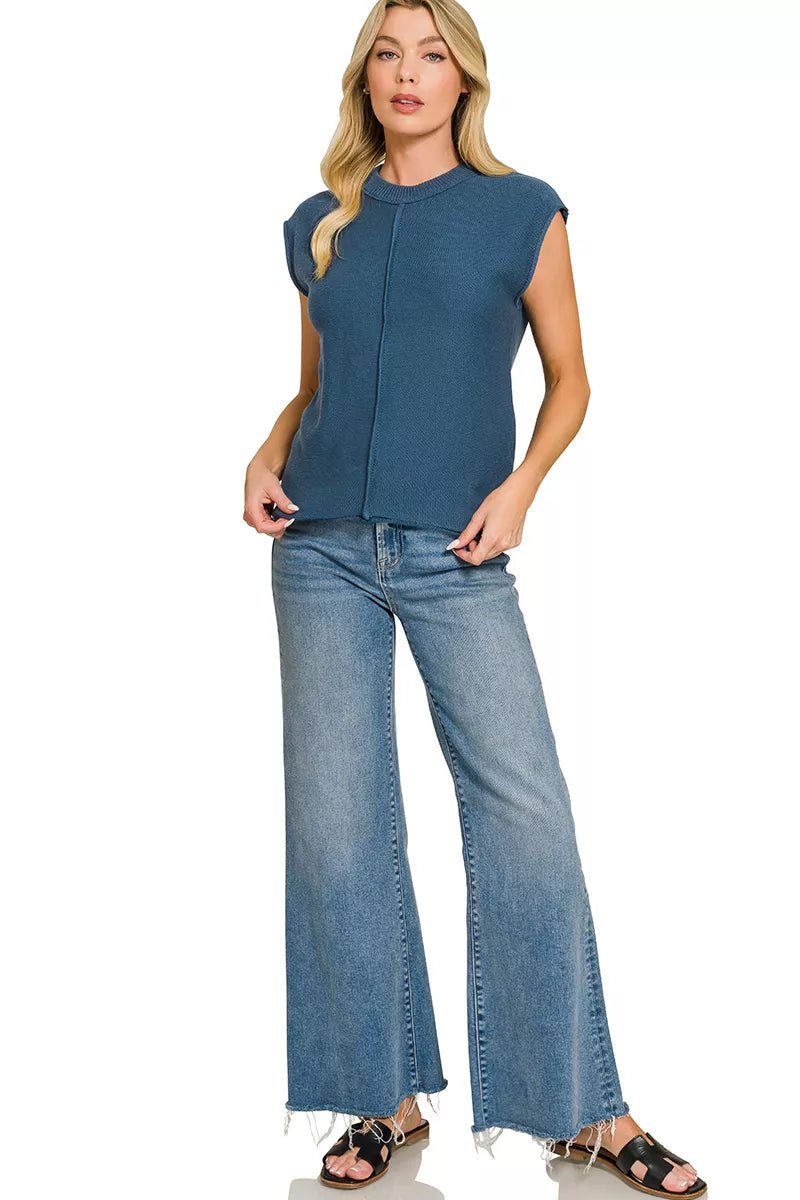Zenana Center Seam Sleeveless Sweater - Bitsy Gypsy Boutique