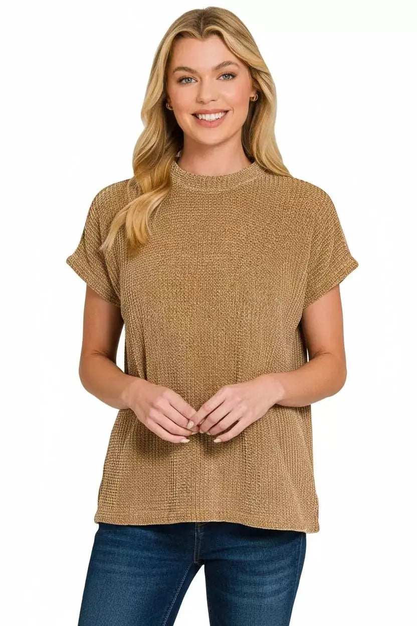 Zenana Chenille Waffle Cap Sleeve Sweater by Trendsi