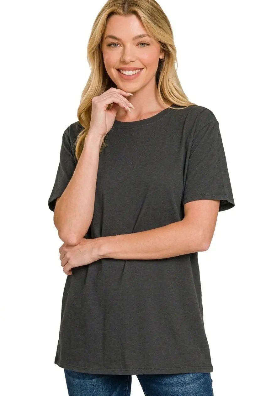 Zenana Cotton Boyfriend Round Neck Tee by Trendsi