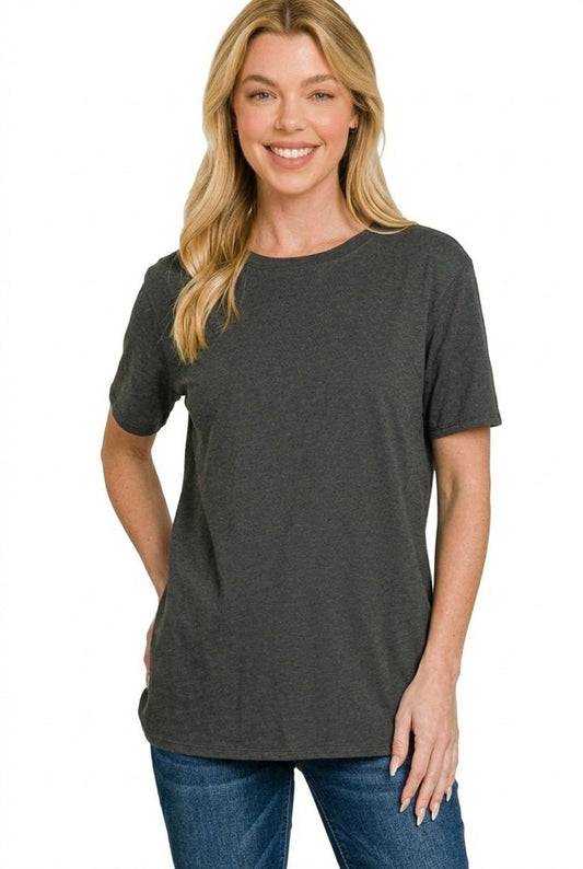Zenana Cotton Boyfriend Round Neck Tee - Bitsy Gypsy Boutique