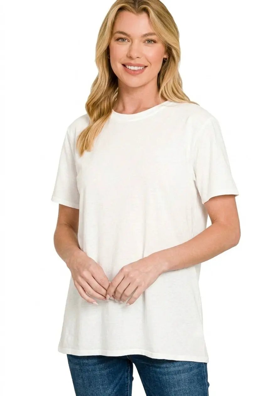 Zenana Cotton Boyfriend Round Neck Tee by Trendsi