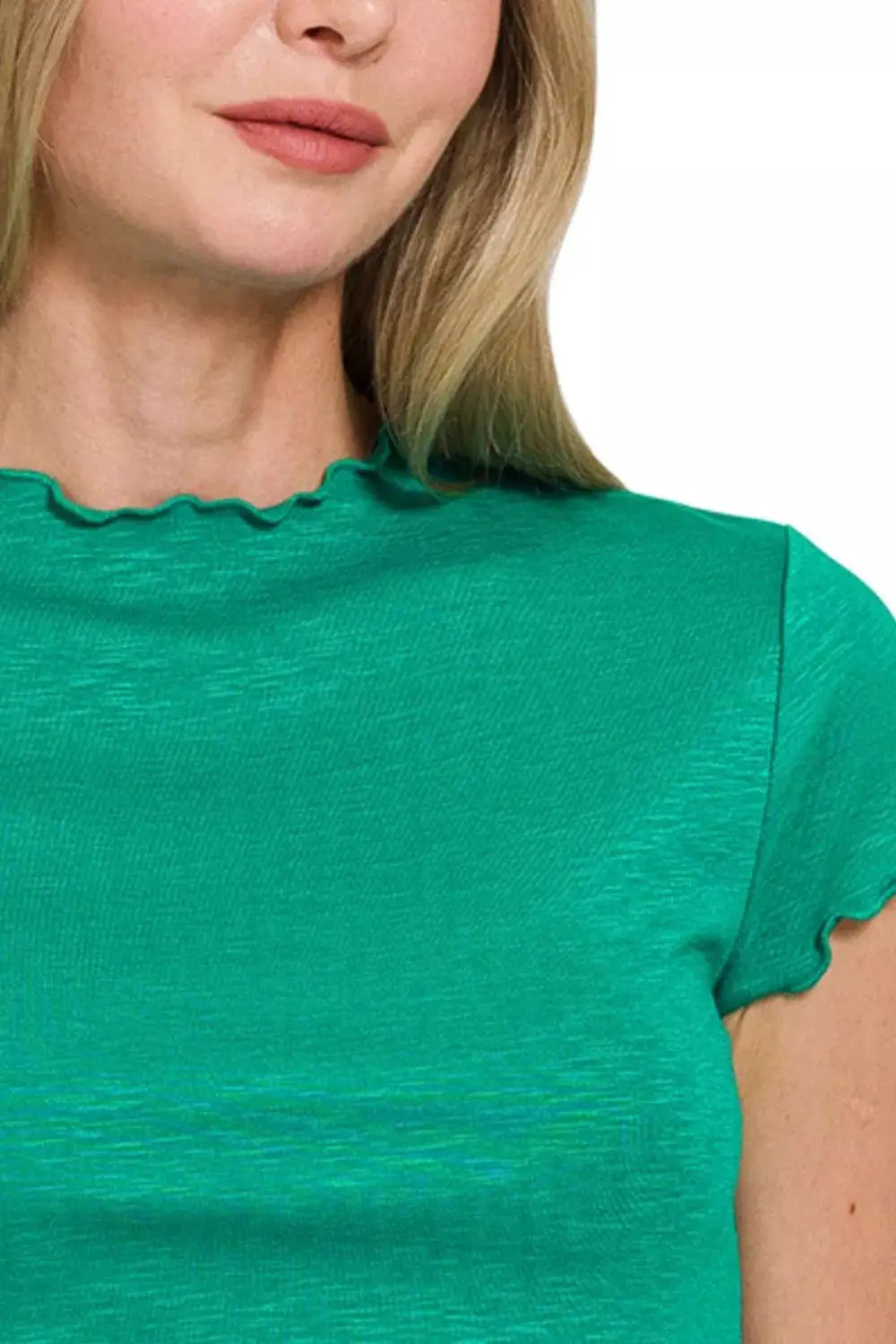 Zenana Cotton Modal Slub Lettuce Trimmed Cropped T-Shirt by Trendsi