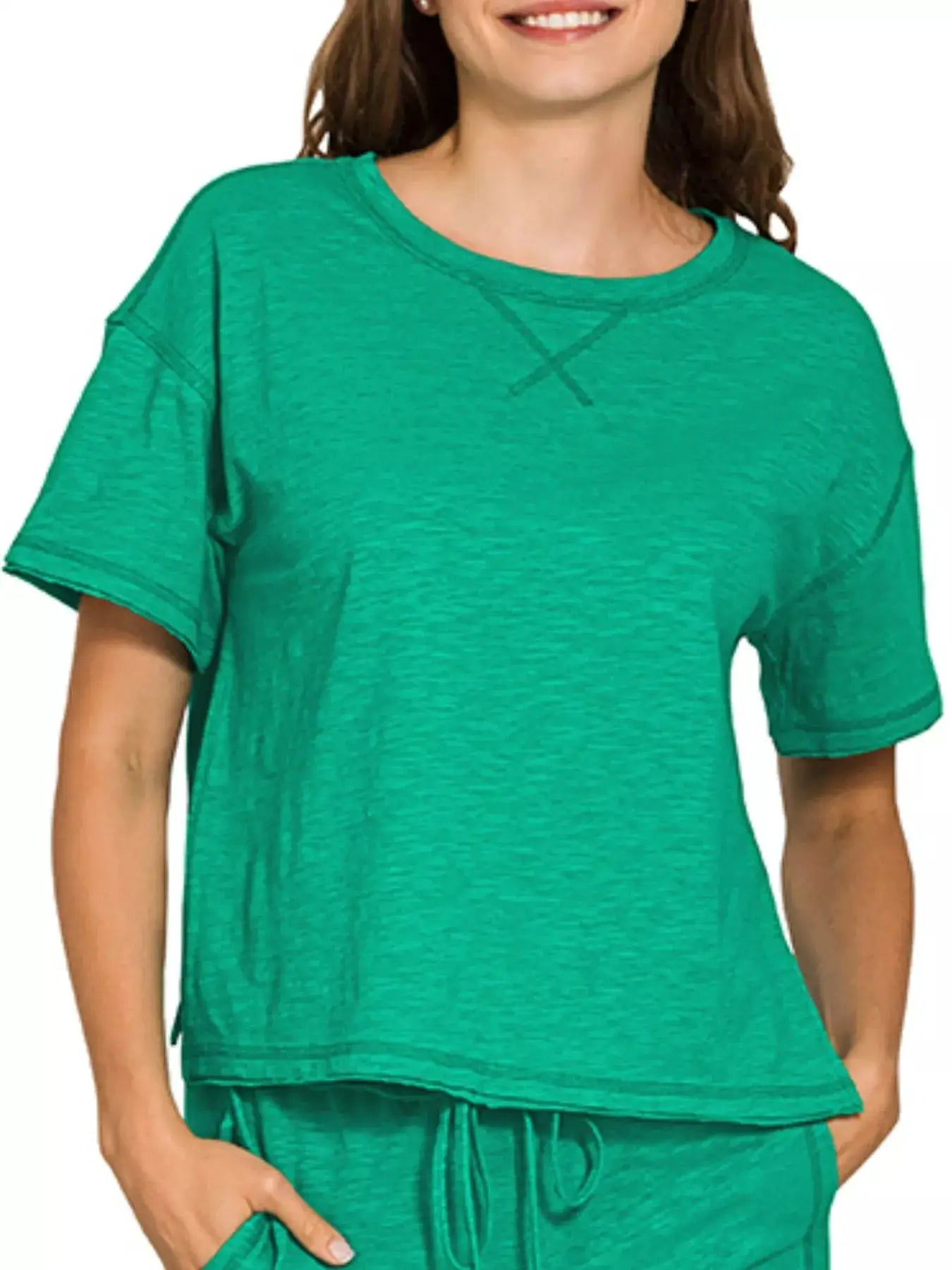 Zenana Cotton Slub Short Sleeve Tee and Pants Set by Trendsi