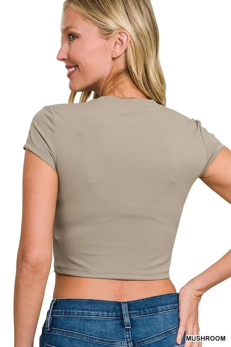 Zenana Cropped Interlock Short Sleeve Top by Trendsi