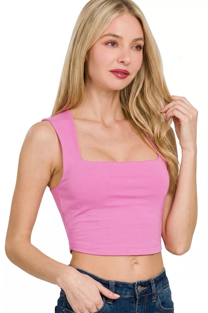Zenana Double Layered Square Neck Cropped Tank Top - Bitsy Gypsy Boutique