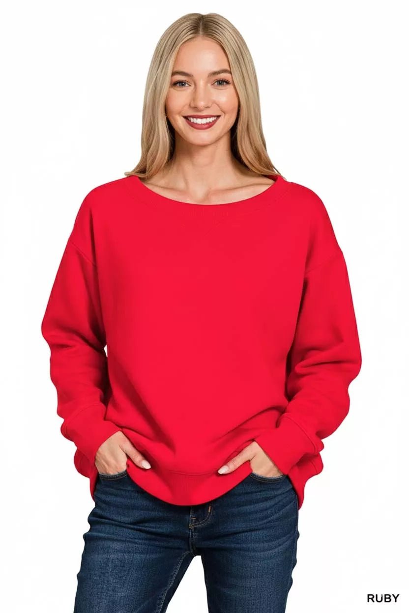 Zenana Fleece Boat Neck Sweatshirt - Bitsy Gypsy Boutique
