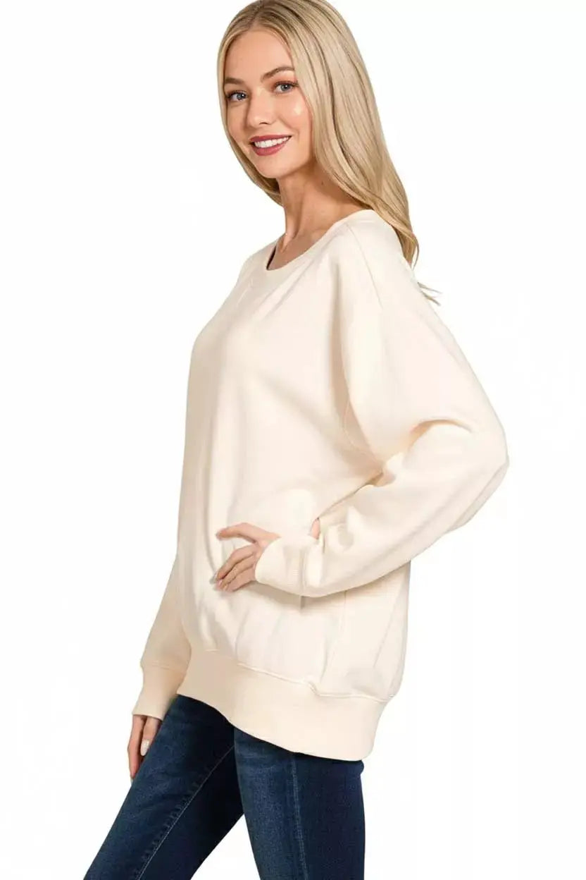 Zenana Fleece Boat Neck Sweatshirt by Trendsi