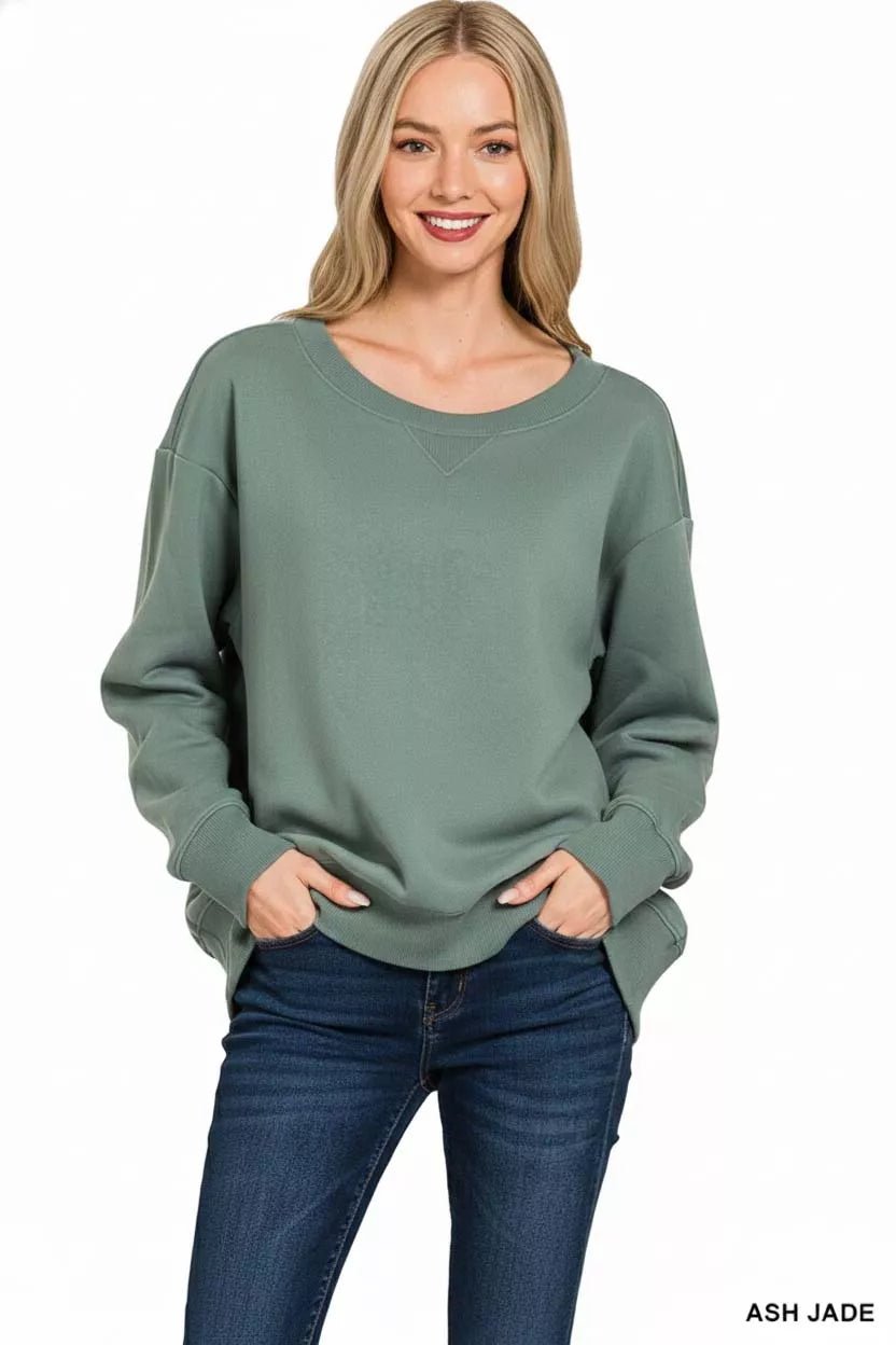 Zenana Fleece Boat Neck Sweatshirt - Bitsy Gypsy Boutique