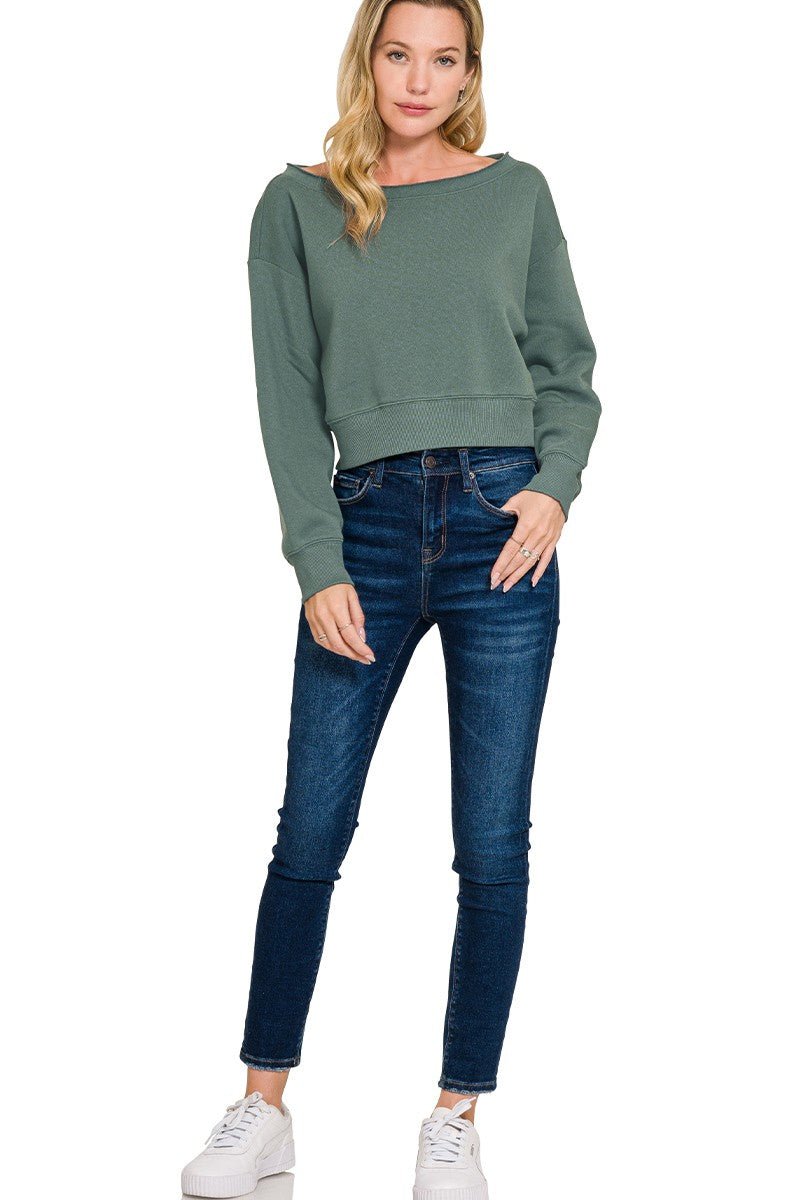 Zenana Fleece Boat - neck Sweatshirt - Bitsy Gypsy Boutique