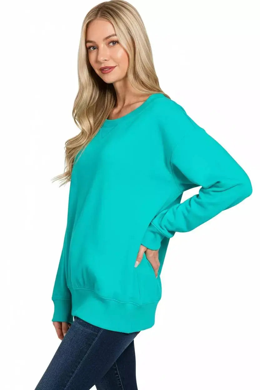Zenana Fleece Boat Neck Sweatshirt by Trendsi