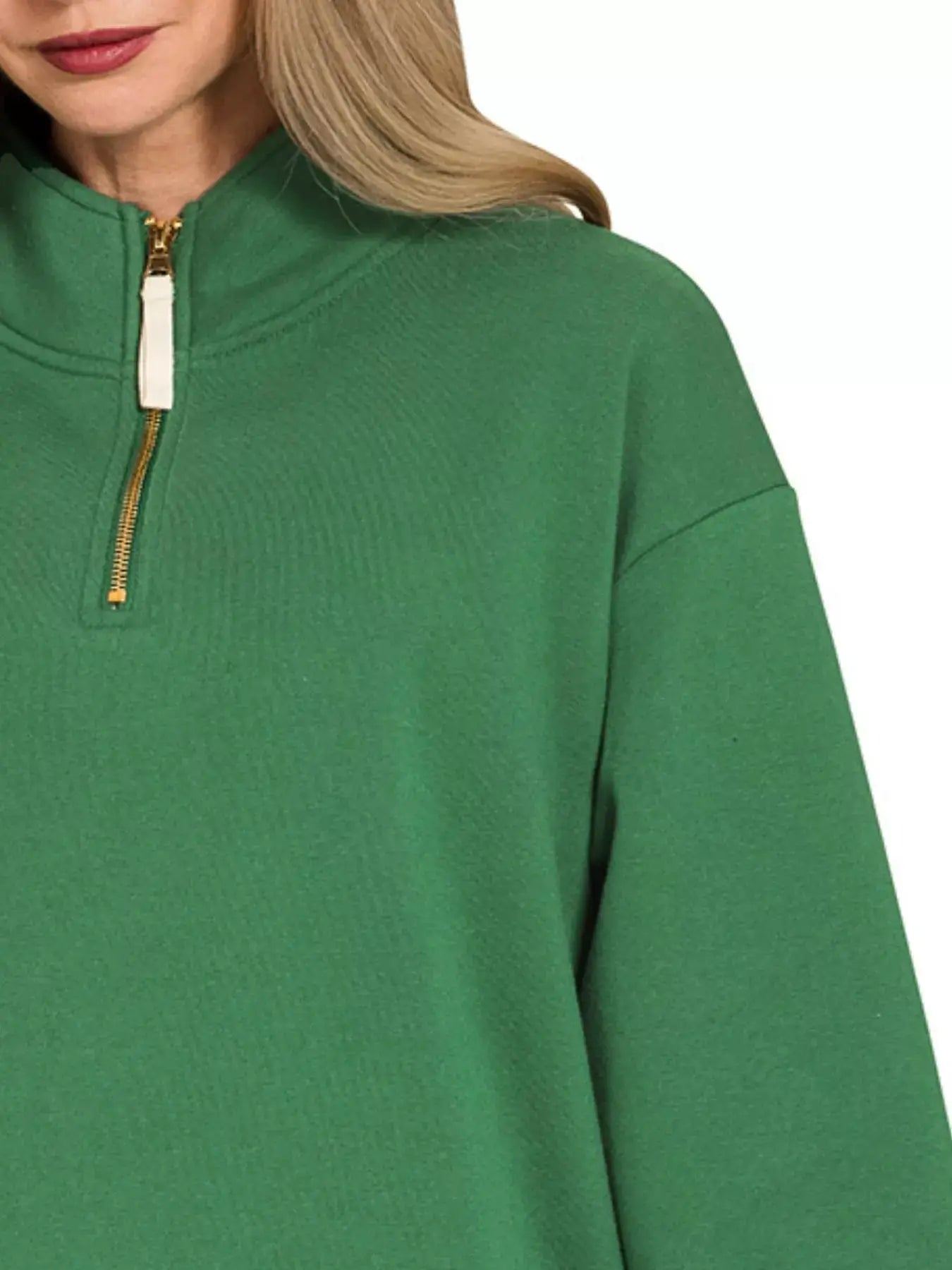 Zenana Fleece Half Zip Sweatshirt by Trendsi