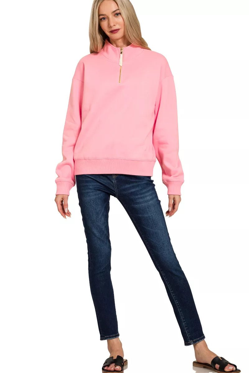 Zenana Fleece Half Zip Sweatshirt - Bitsy Gypsy Boutique