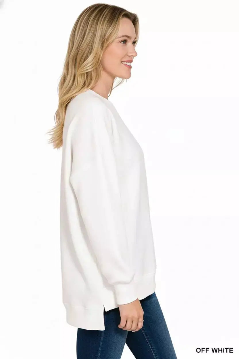 Zenana Fleece Hi-low Boyfriend Sweatshirts with Pockets by Trendsi
