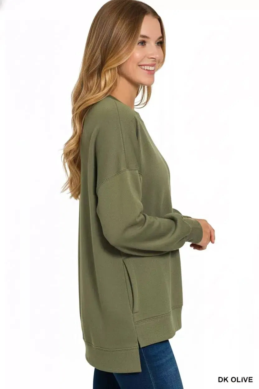 Zenana Fleece Hi-low Boyfriend Sweatshirts with Pockets by Trendsi