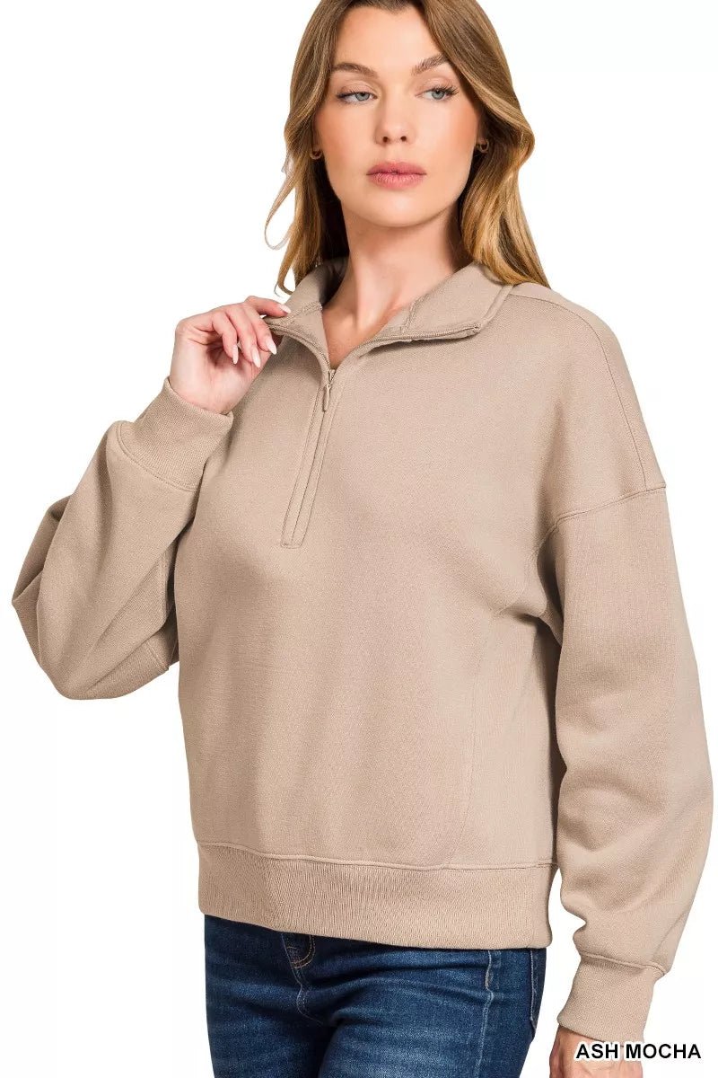 Zenana Fleece High Neck Half Zip Sweatshirt - Bitsy Gypsy Boutique