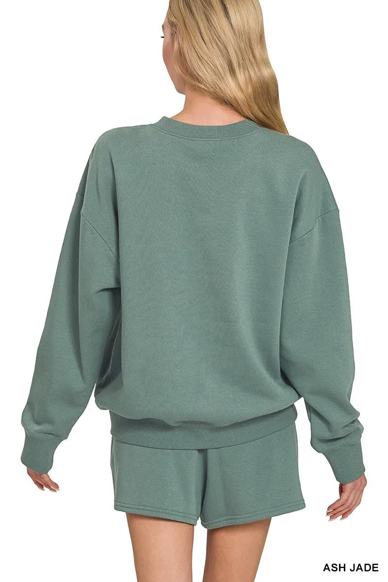 Zenana Fleece Long Sleeve Sweatshirts & Shorts Set - Bitsy Gypsy Boutique