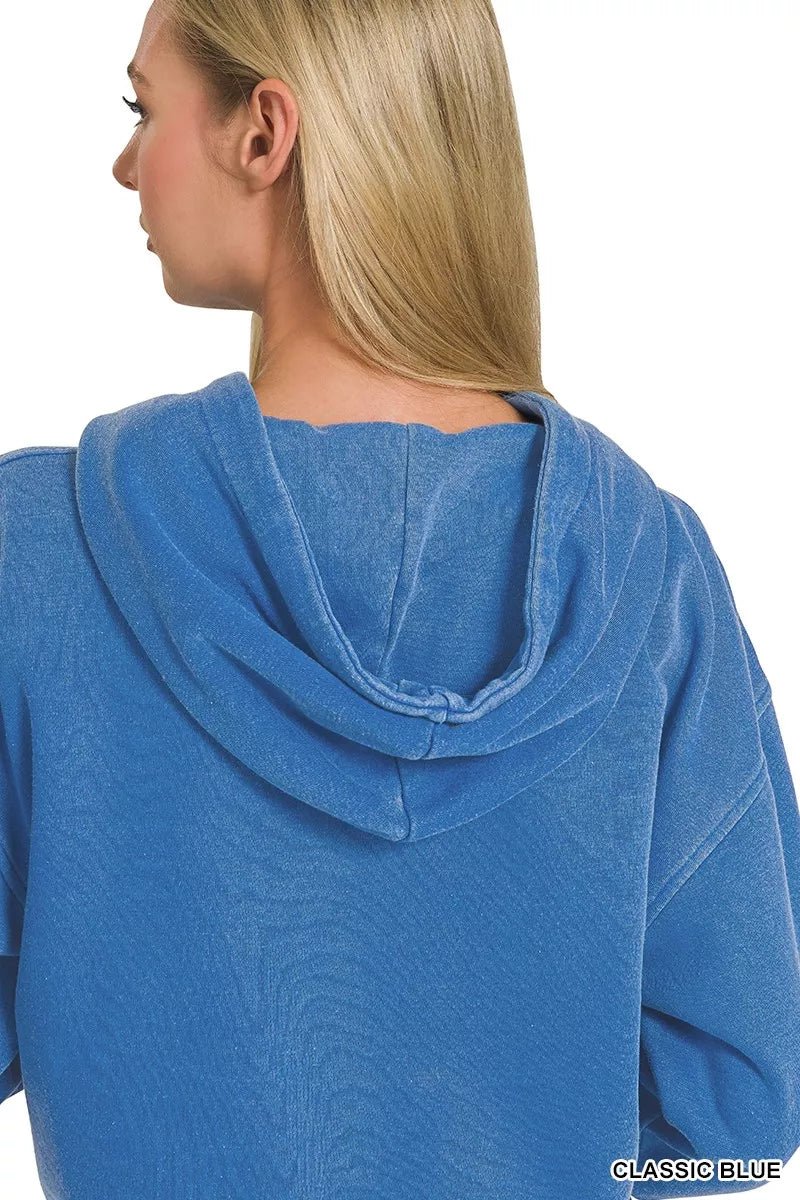 Zenana Fleece Pigment Dye Half Zip Kangaroo Pocket Hoodie - Bitsy Gypsy Boutique