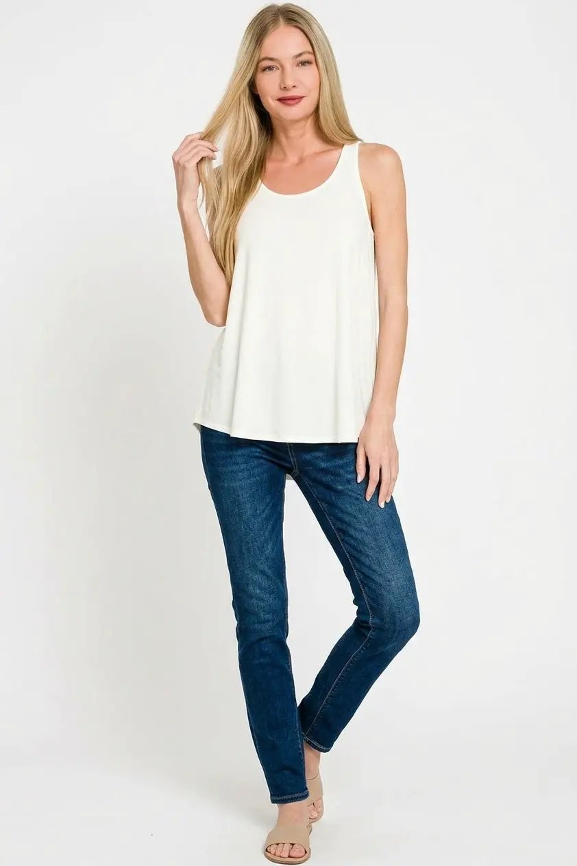 Zenana Flowy Hem Rayon Sleeveless Tank Top by Trendsi