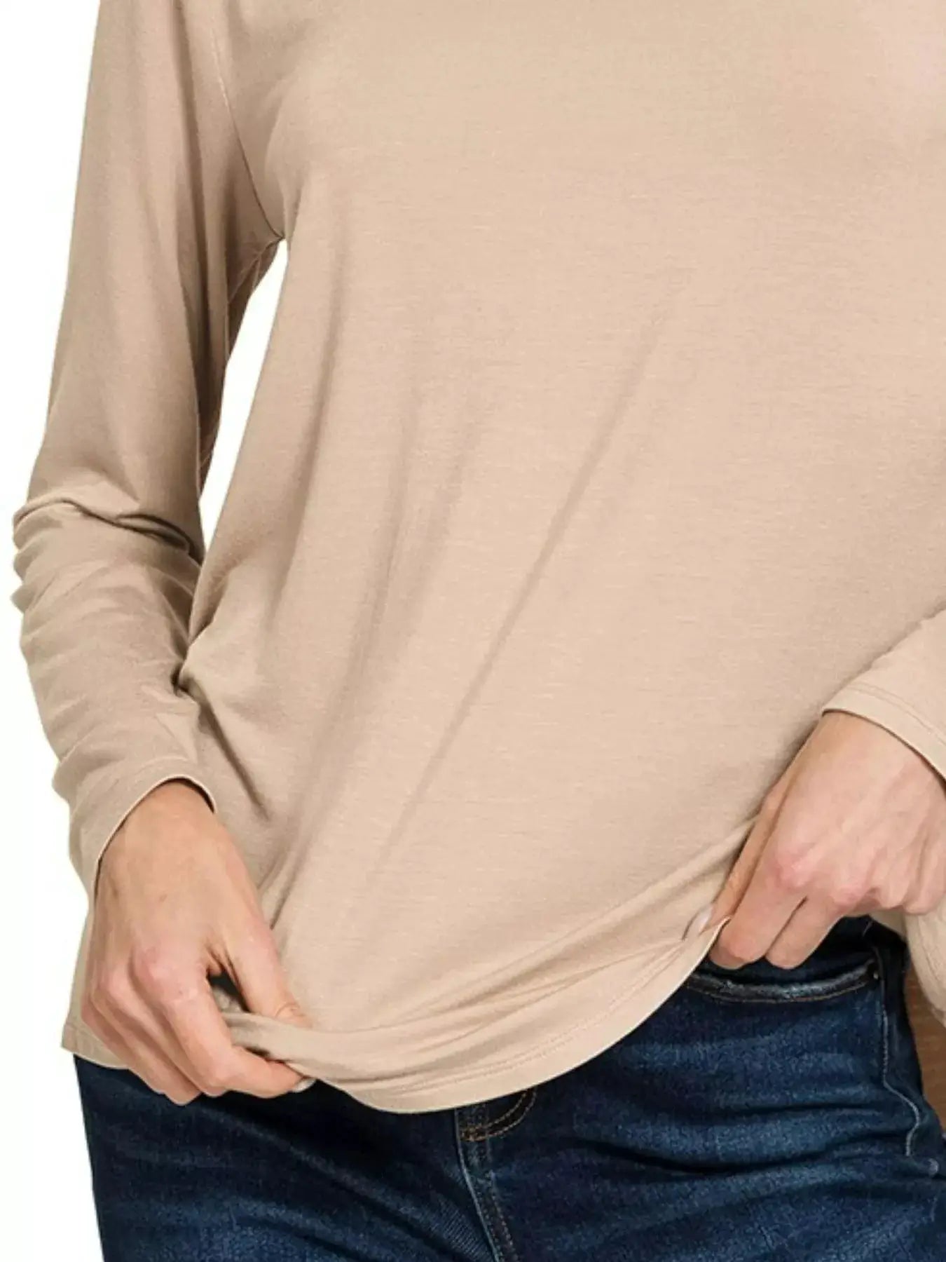 Zenana Flowy Round Hem Rayon Long Sleeve Top by Trendsi