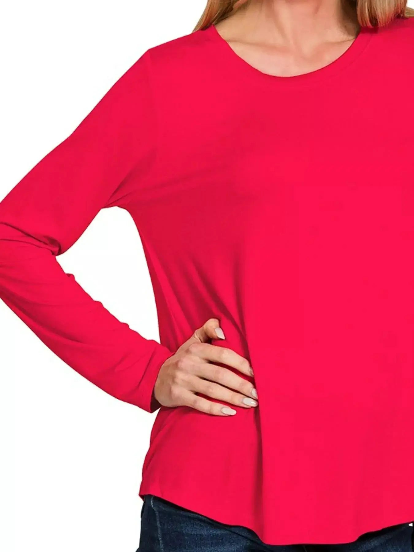 Zenana Flowy Round Hem Rayon Long Sleeve Top by Trendsi