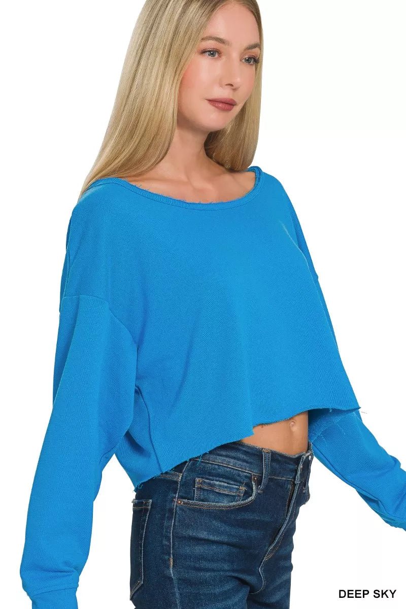 Zenana French Terry Boatneck Crop Top - Bitsy Gypsy Boutique