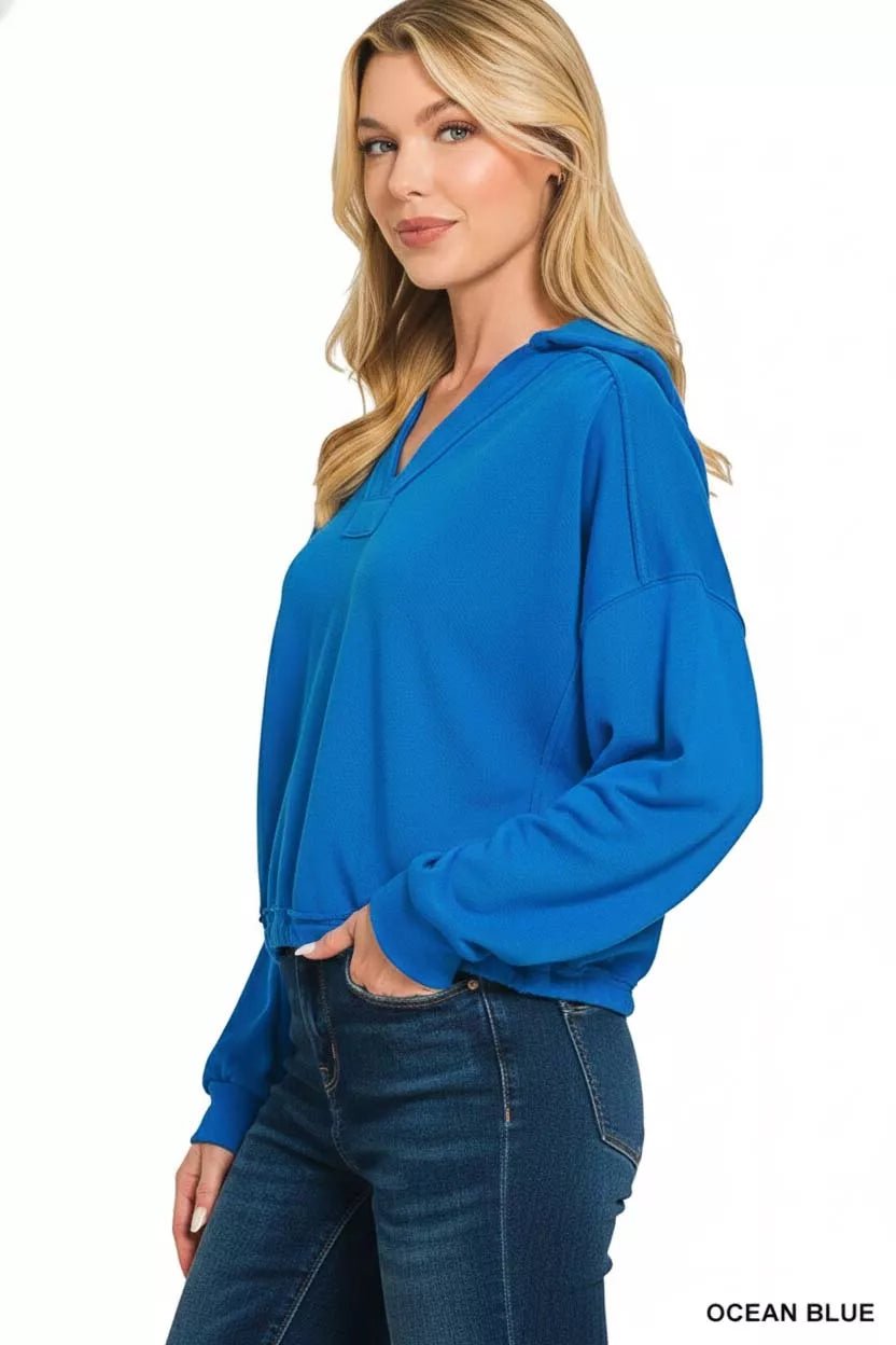 Zenana French Terry Collared Exposed Seam Sweatshirt - Bitsy Gypsy Boutique