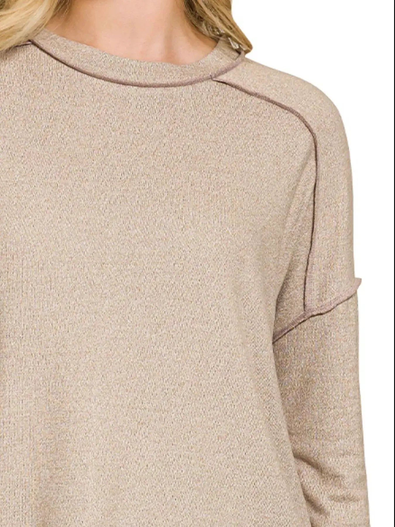 Zenana Full Size Melange Hacci Exposed Seam Hi-low Tee Plus Size by Trendsi