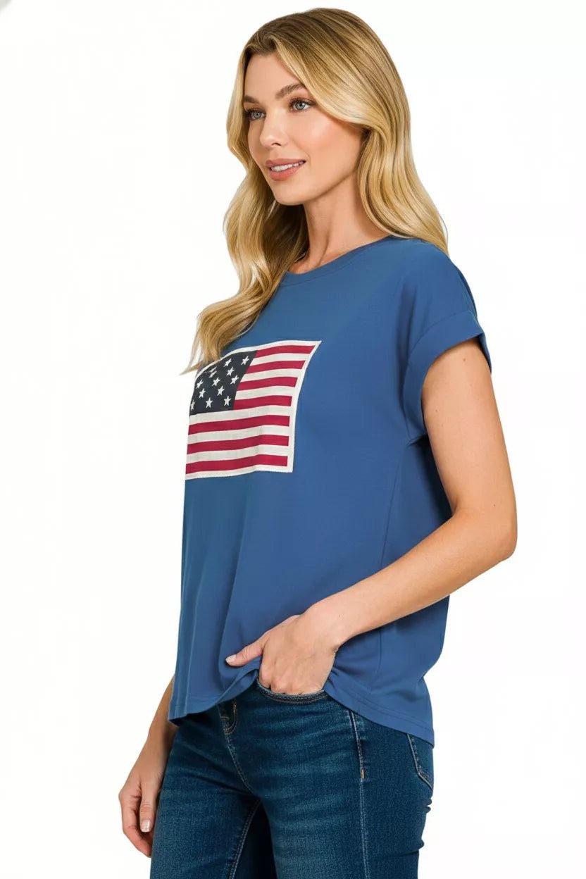 Zenana Full Size US Flag Round Neck Short Sleeve T-Shirt Plus Size - Bitsy Gypsy Boutique