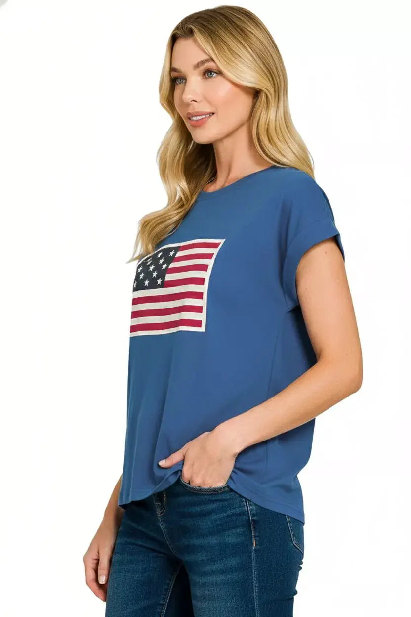 Zenana Full Size US Flag Round Neck Short Sleeve T-Shirt Plus Size by Trendsi