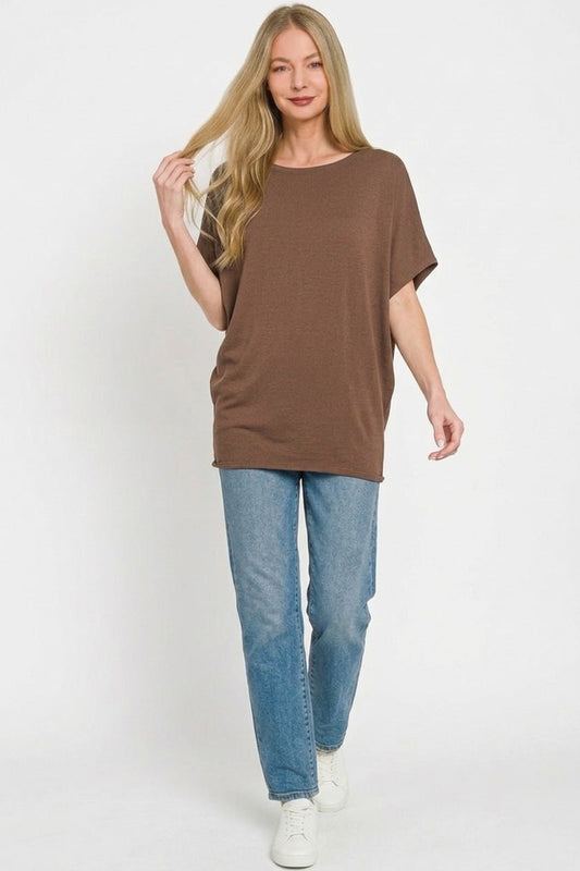 Zenana Hacci Dolman Sleeve Boat Neck Top - Bitsy Gypsy Boutique