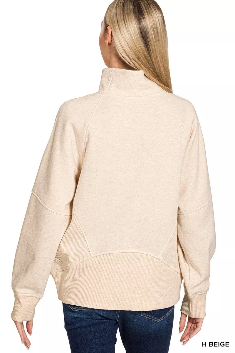 Zenana Half Zip Fleece Sweatshirt with kangaroo Pocket - Bitsy Gypsy Boutique