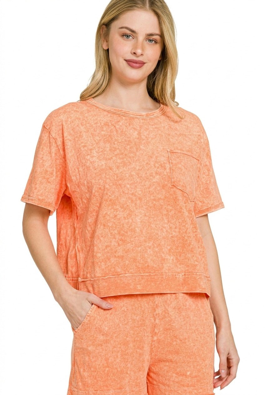 Zenana Halo Snow Washed Boxy Top & Shorts Set - Bitsy Gypsy Boutique