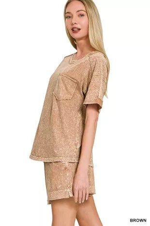 Zenana Halo Snow Washed Exposed Seam Top & Shorts Set - Bitsy Gypsy Boutique