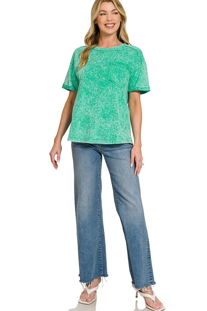 Zenana Halo Washed Relaxed Fit Tee - Bitsy Gypsy Boutique