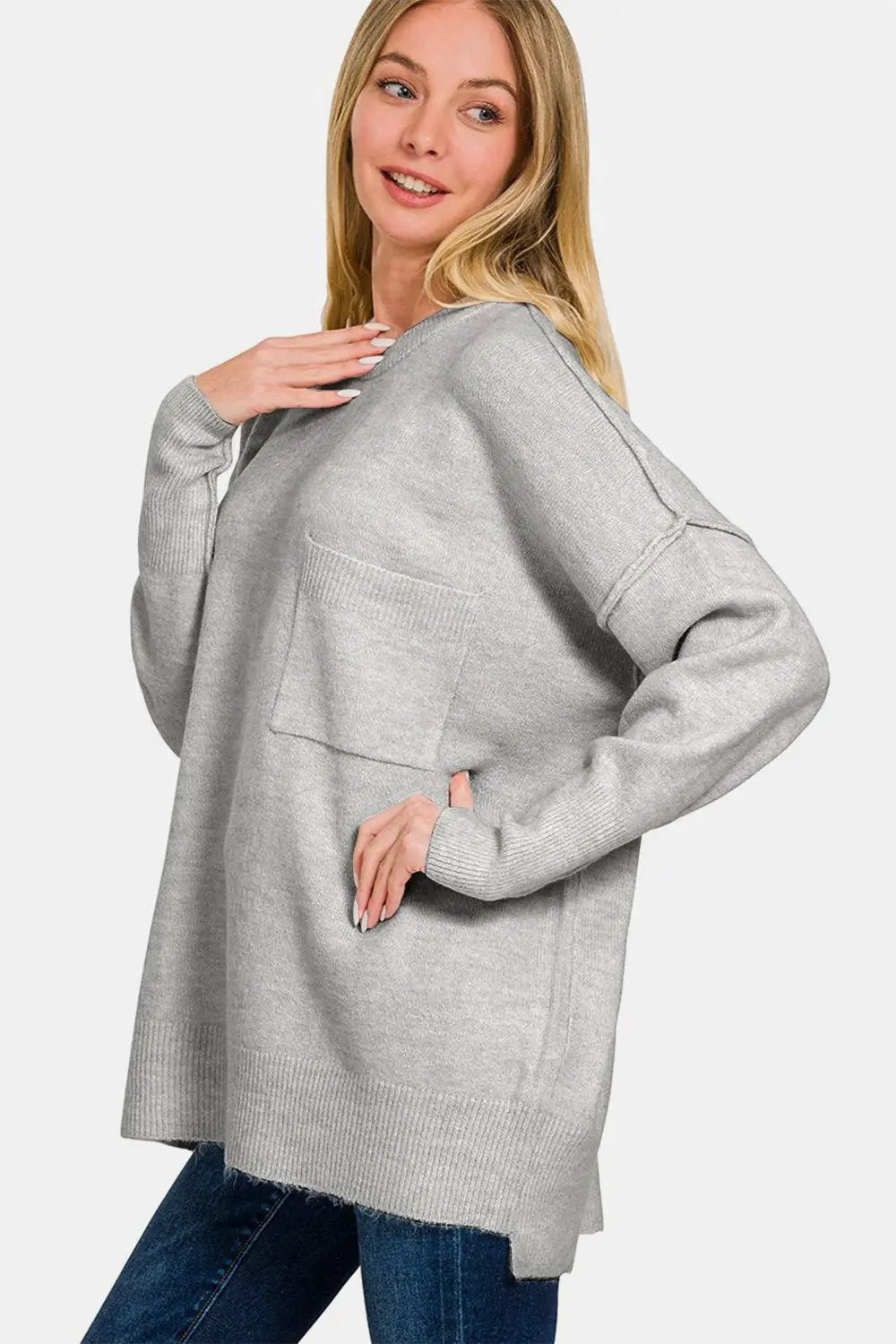 Zenana High-Low Hem Drop Shoulder Sweater by Trendsi