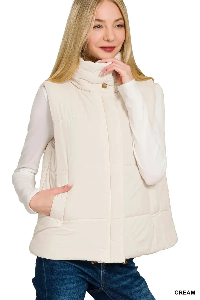 Zenana High Neck Zip-Up Vest Coat by Trendsi