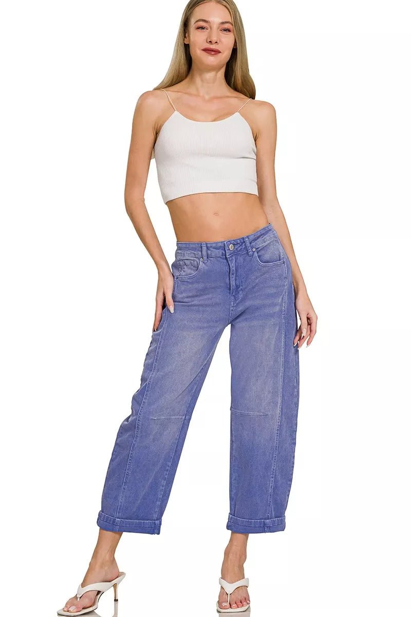 Zenana High Rise Barrel - Leg Cropped Jeans - Bitsy Gypsy Boutique