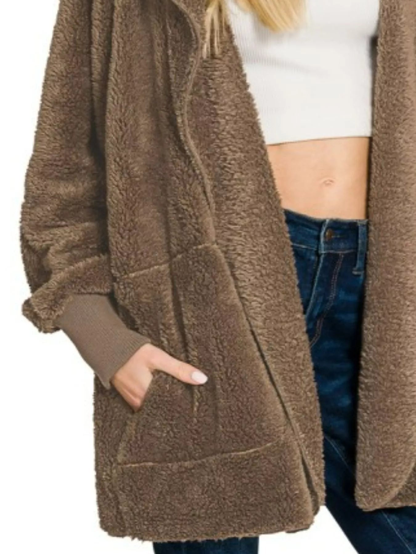 Zenana Hooded Faux Fur Jacket with Pockets - Bitsy Gypsy Boutique