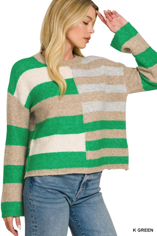 Zenana Lightweight Wool Blend Color Block Sweater - Bitsy Gypsy Boutique