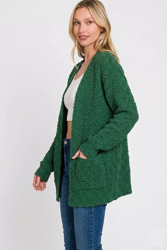 Zenana Long Sleeve Popcorn Sweater Cardigan with Pockets - Bitsy Gypsy Boutique