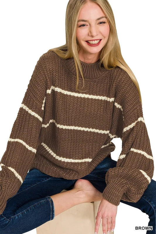 Zenana Oversize Striped Sweater - Bitsy Gypsy Boutique