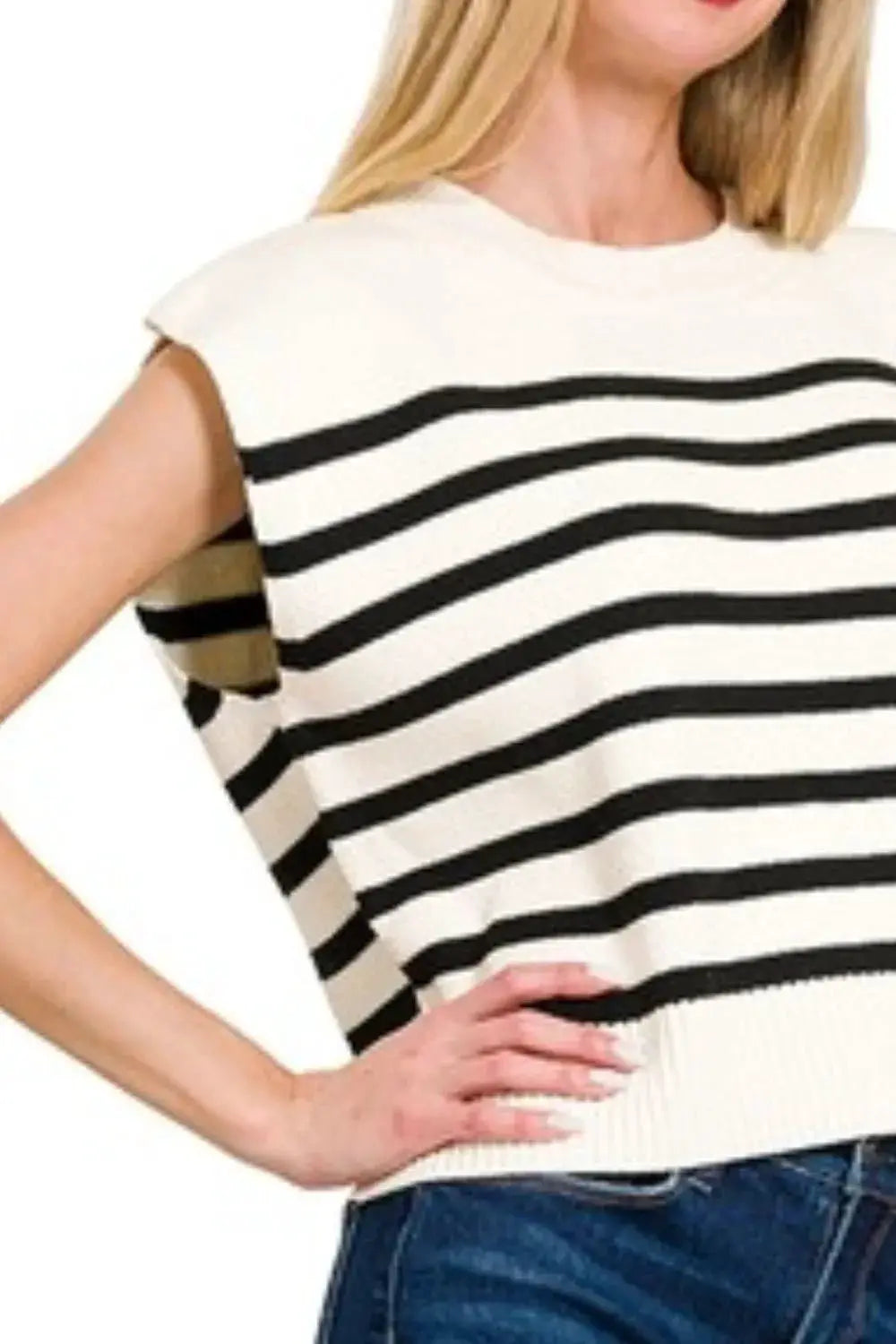 Zenana Oversized Crew Neck Stripe Sweater Vest by Trendsi