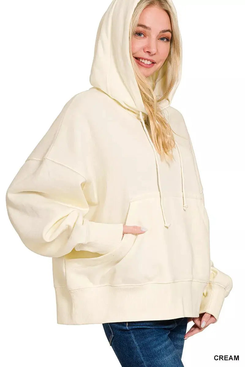 Zenana Oversized Fleece Kangaroo Pocket Hoodie by Trendsi
